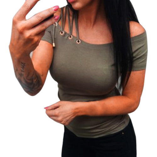 Women T-Shirt Off Shoulder Shirt Short Sleeve